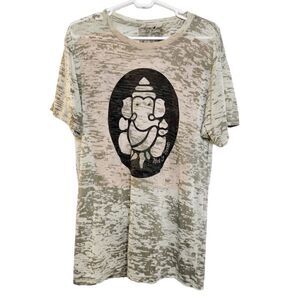 Third Eye Threads Semi Sheer Elephant Short Sleeve Shirt Green Grey Large